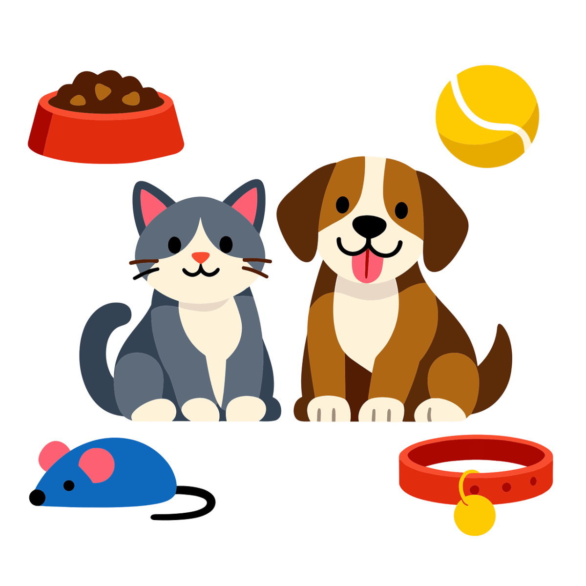 pet, cat, kitten, dog, puppy, bowl, food, kibble, ball, tennis, collar, tag, mouse, toy, play, cute, nature, animal, adoption, clinic, groom, vet, training, care, supplies, ai generated