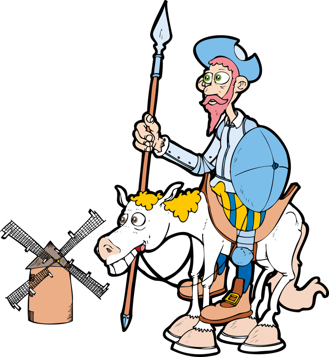 don quixote, windmill, character, man, chivalry, horse, literature, nature, comic, cut out