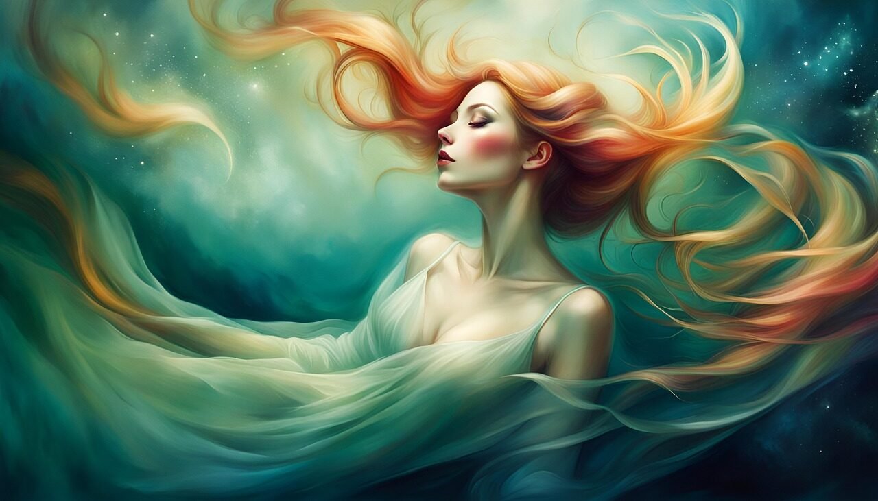 ai generated, woman, dream, sleep, dream world, art, painting, fantasy