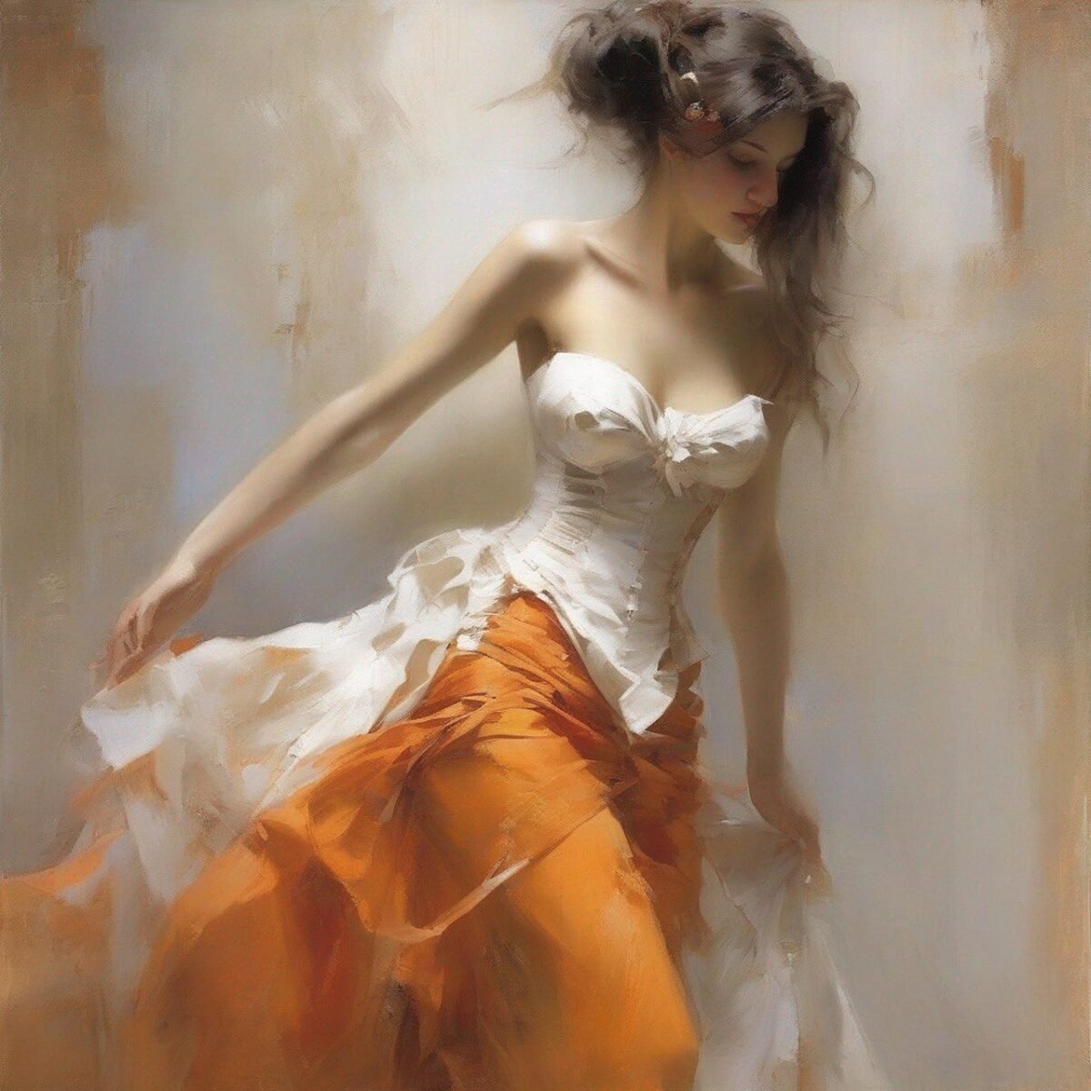 woman, wall, corset dress, orange, white, long hair, ai painting, ai, ai art, digital art, artificial intelligence, beautiful, wallpaper, ai portrait, ai masterpiece, ai dress design, ai generated, ai art, ai art, ai art, ai art, ai art