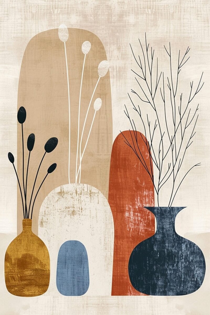 ai generated, plants, pots, vases, flora, art, minimalist, simple, drawing, design, home decor, digital art, lifestyle, nature