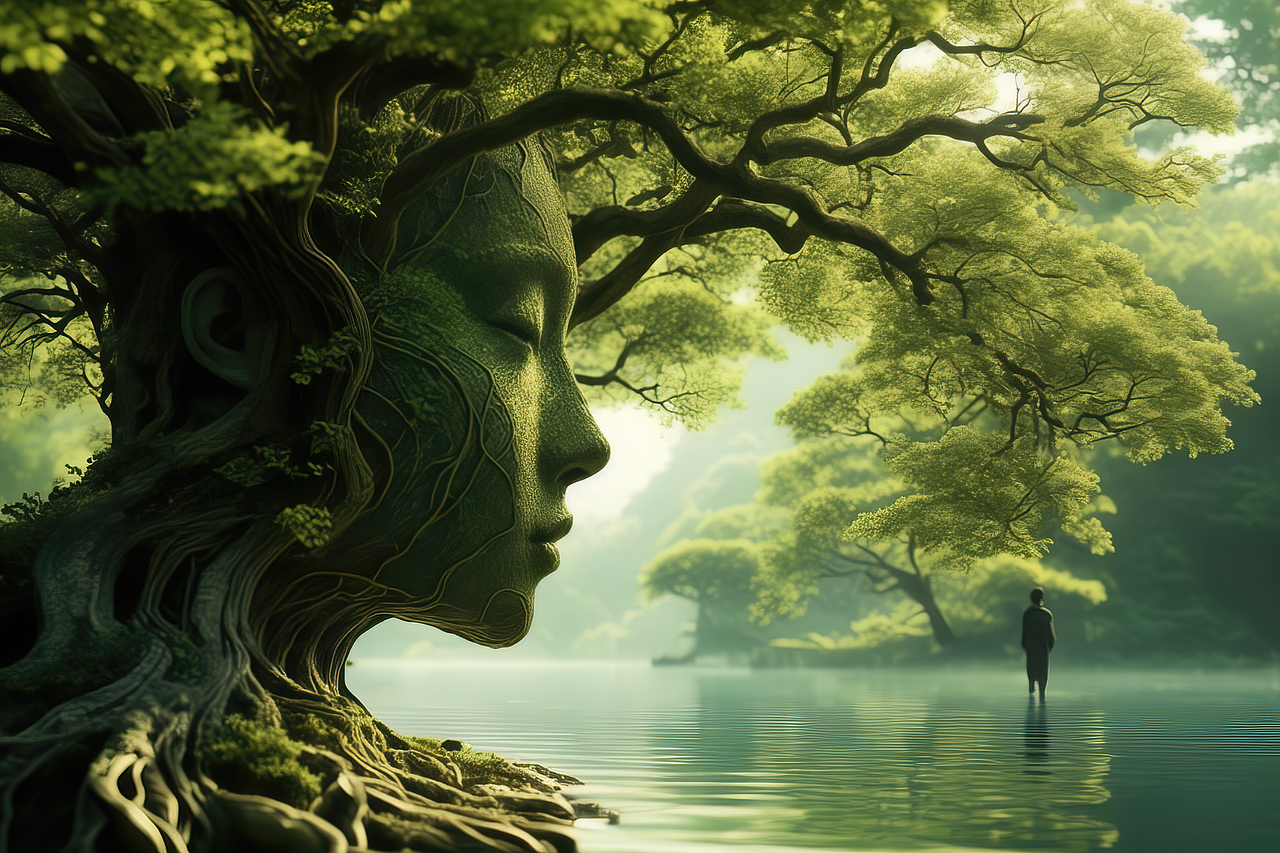 ai generated, tree, nature, woman, healing, spirit