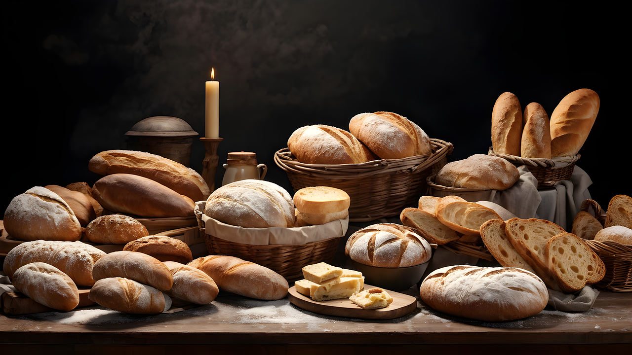 ai generated, bread variety, artisanal breads, sourdough, baguettes, ciabatta, bread table, fresh bread, bread samples, bakery display, rustic bread, handmade bread, artisan bakery, bread stall, local bakery, bread tasting, gourmet bread, fresh loaves, craft bread, bread selection, bread market, crusty bread, baked goods, farm-to-table, bakery products, artisan food